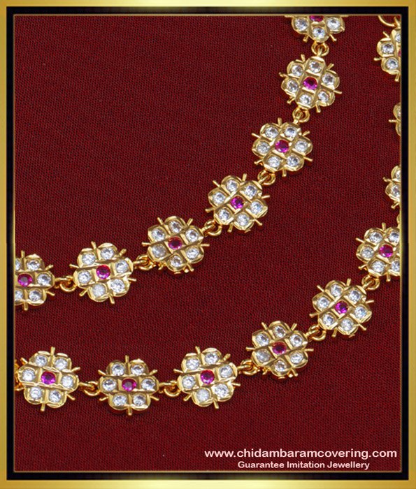MAT116 - Beautiful Bridal Wear Impon Stone Flower Design Geti Mattal Side Ear Chain Online 
