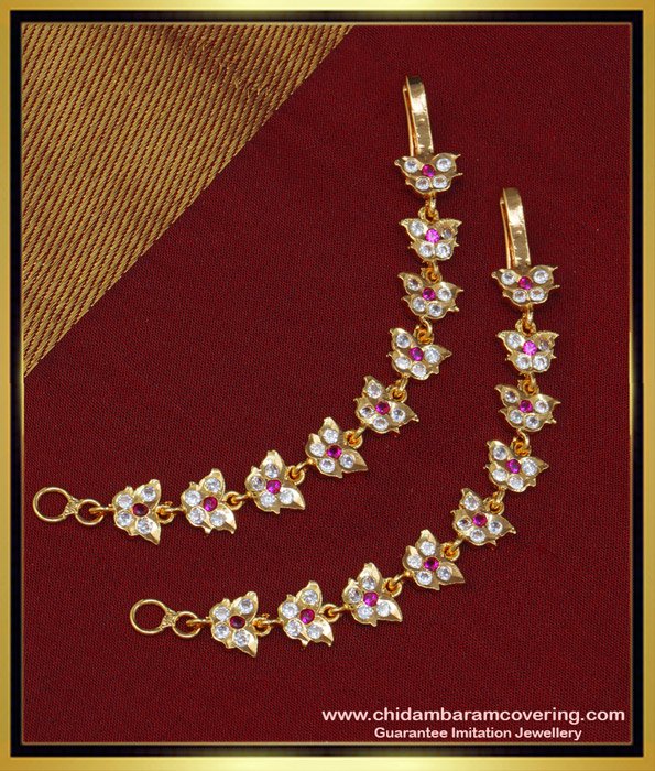 MAT117 - Five Metal Ad Stone Bridal Wear Impon Stone Gold Matilu Mattal Side Ear Chain Online  