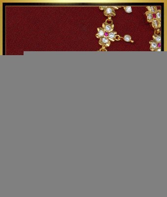 MAT118 - Traditional Impon Gold Design White and Ruby Stone Best Quality Ear Chain for Women 