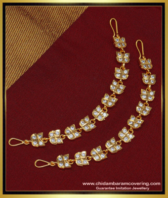 MAT119 - Real Gold Design Full White Stone Impon Maatal Side Ear Chain Buy Online 