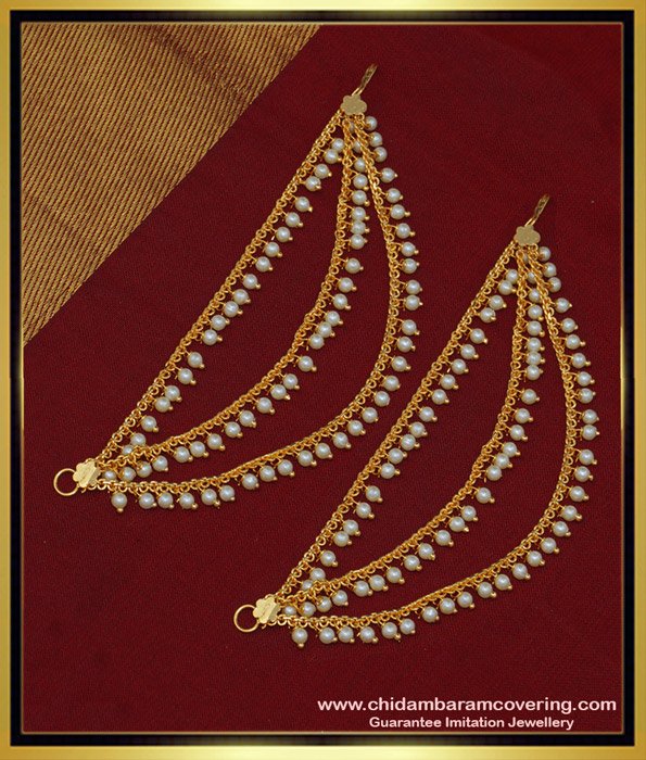 MAT123 - Trendy Muthu Maatal Champaswaralu 3 Line Pearl Beads Ear Side Chain Buy Online