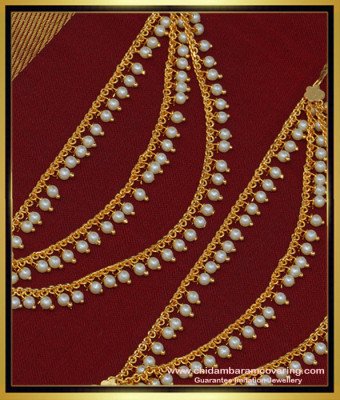 MAT123 - Trendy Muthu Maatal Champaswaralu 3 Line Pearl Beads Ear Side Chain Buy Online