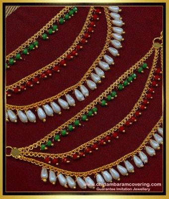 MAT128 - Trendy Muthu Multi Color Maatal Champaswaralu 3 Line Pearl Beads Ear Side Chain Online