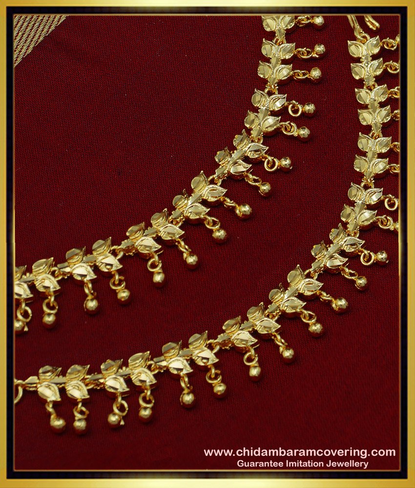 MAT129 - Traditional Gold Side Mattal Leaf Design Hook Type Ear Chain Imitation Jewelry Online