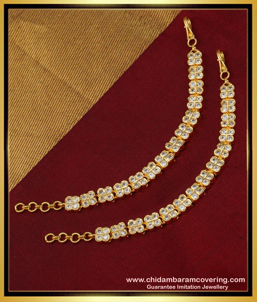 MAT132 - Impon Ad White Stone Mattal Design Ear Chain Model Online