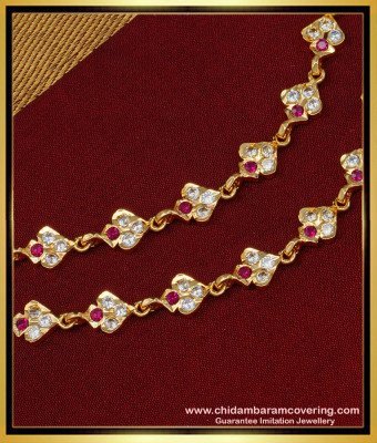 MAT134 - Impon Bridal Wear Red and White Stone Mattal Design Side Ear Chain Design