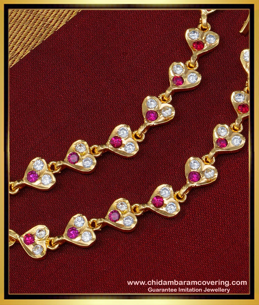 MAT135 - Five Metal Full Ad Stone Gold Plated Heart Design Impon Mattal Online Shopping