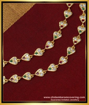 MAT136 - Impon Bridal Wear Ruby Emerald with White Stone Heart Design Ear Chain Design 