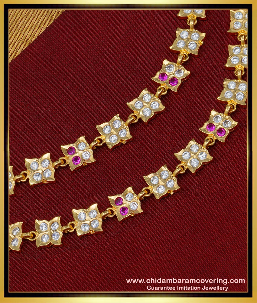 MAT137 - Impon First Quality White and Ruby Stone Maatal Design Ear Chain Online