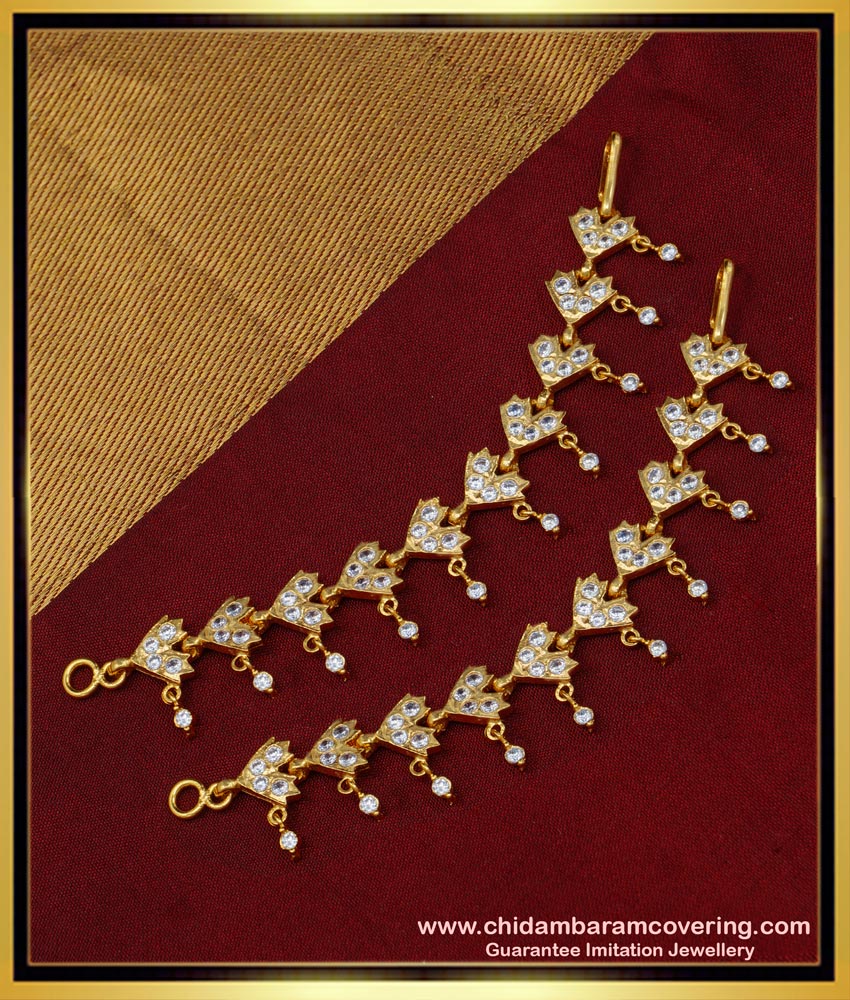 MAT138 - Traditional Real Gold Design Impon Leaf Design White Stone Matilu Design for Wedding