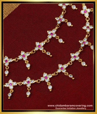 MAT139 - Attractive Flower Design White and Ruby Stone Impon Ear Chain Maatal Buy Online