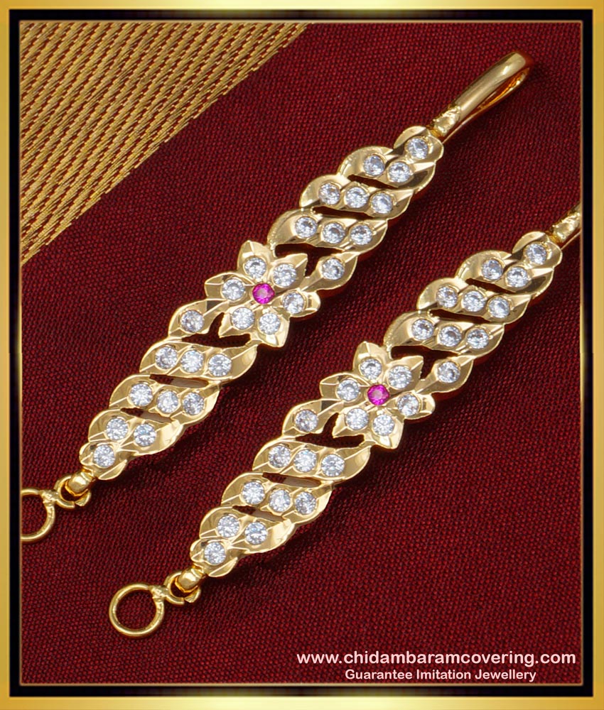 MAT142 - Traditional Impon Mattal Design White and Pink Stone Flower Design Matilu Online 