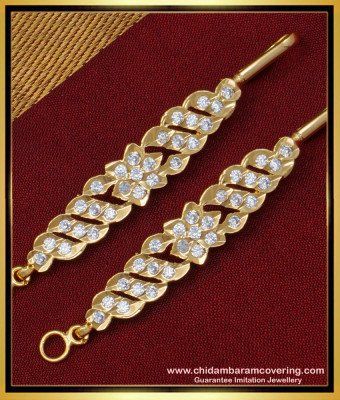 MAT147 - Trendy One Gram Gold White Stone Bridal Wear Mattal Short Ear Chain Design 