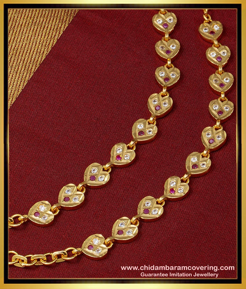 MAT151 - Bridal Wear Impon Mattal White and Ruby Stone Heart Design Ear Chain Design 