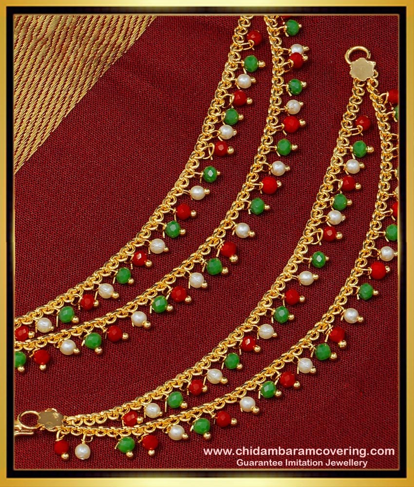 MAT156 - Trendy 1 Gram Gold Two Line Bead Champaswaralu Designs Ear Chain Buy Online