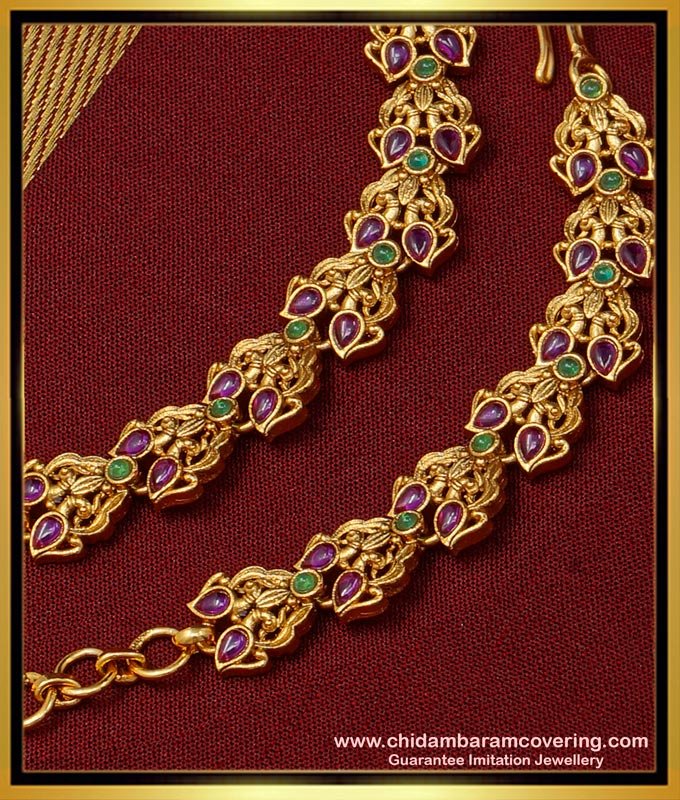 MAT160 - Premium Quality Kemp Stone Peacock Design Temple Jewellery Matilu Designs Online