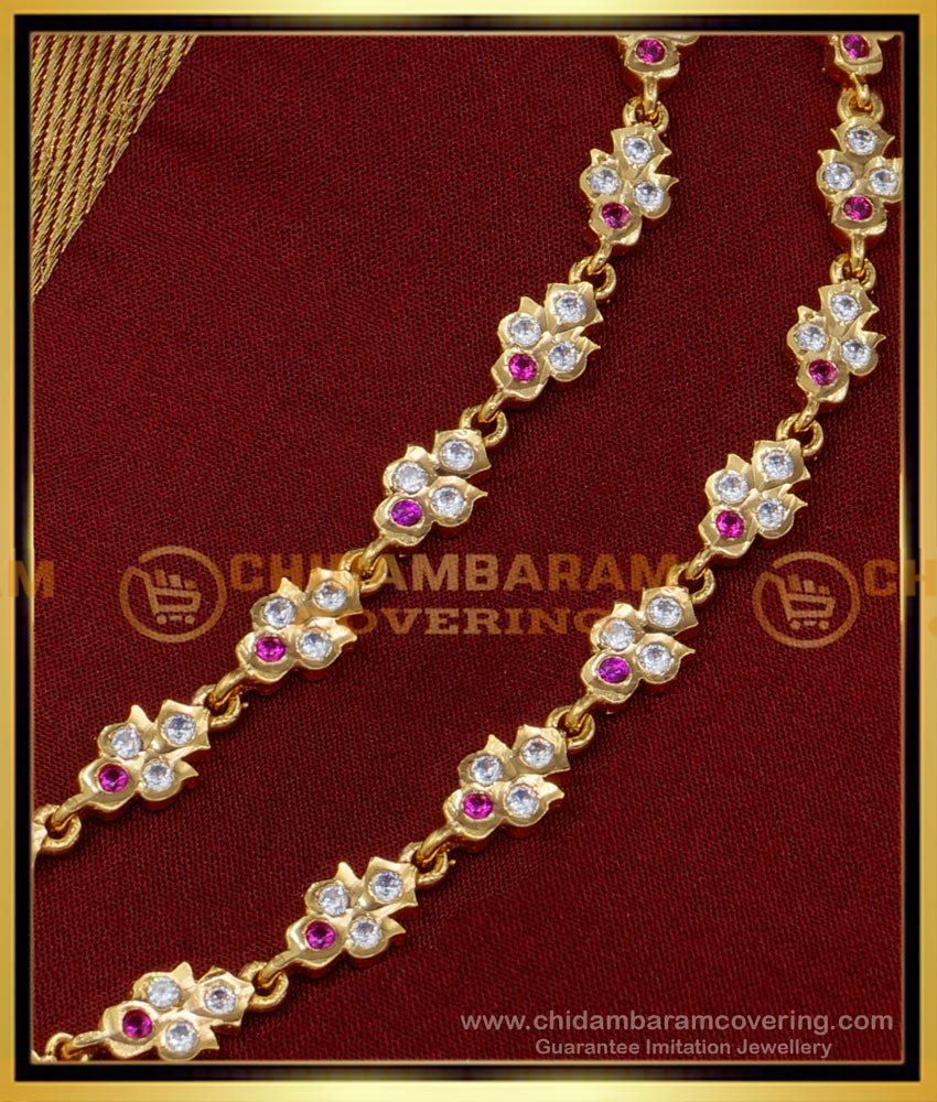 MAT165 - South Indian Impon Jewellery White and Ruby Stone Ear Chain Mattal for Earrings
