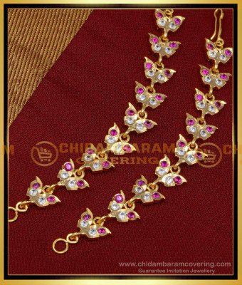MAT166 - Beautiful Leaf Design Impon Stone Mattal Gold Plated Ear Chain Online 