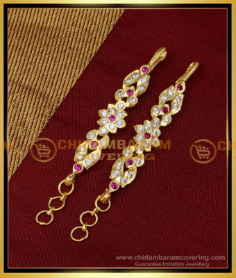 MAT168 - Attractive White and Ruby Stone Impon Straight Mattal One Gram Gold Ear Chain  
