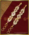 MAT168 - Attractive White and Ruby Stone Impon Straight Mattal One Gram Gold Ear Chain  