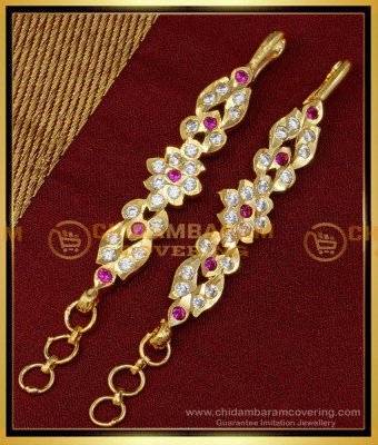MAT168 - Attractive White and Ruby Stone Impon Straight Mattal One Gram Gold Ear Chain  