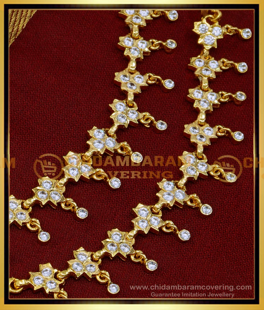 MAT181 - Gold Plated Impon white stone Ear Chain Online Shopping