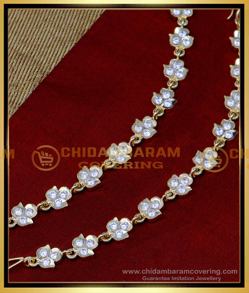 MAT195 - Traditional Gold White Stone Ear Chain Designs for Ladies