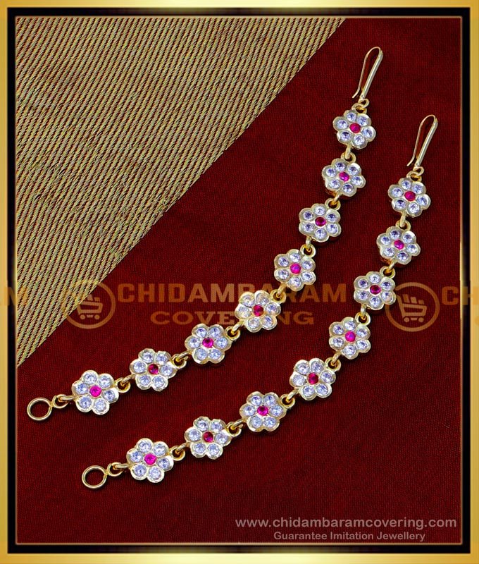 MAT197 - Elegant Flower Design Stone Impon Ear Chain for Wedding
