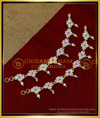 MAT198 - Beautiful Latest Impon Gold Side Ear Chain Design Online 