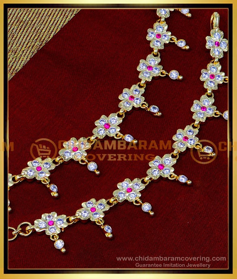 MAT198 - Beautiful Latest Impon Gold Side Ear Chain Design Online 