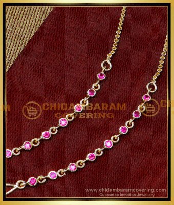MAT213 - Simple Ruby Stone Gold Plated Ear Chain Impon Side Mattal