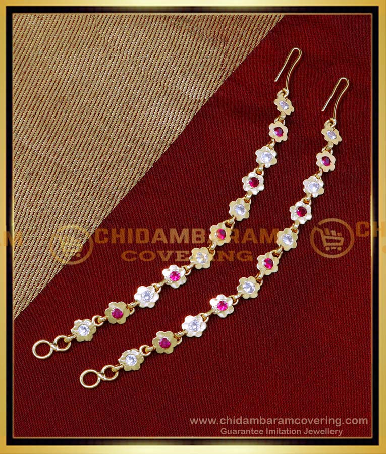 MAT217 - Impon Light Weight Gold Ear Chain Side Maati Designs