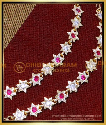 MAT218 - Unique Star Design White and Ruby 1 Gram Gold Ear Chains