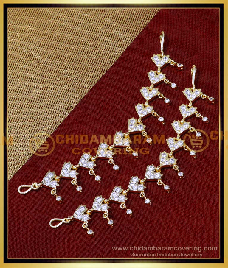 MAT225 - Bridal Wear White Stone Impon Gold Side Mattal Design Online