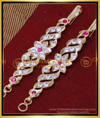 MAT240 - Bridal Wear Impon Flower Design 1 Gram Gold Ear Chains