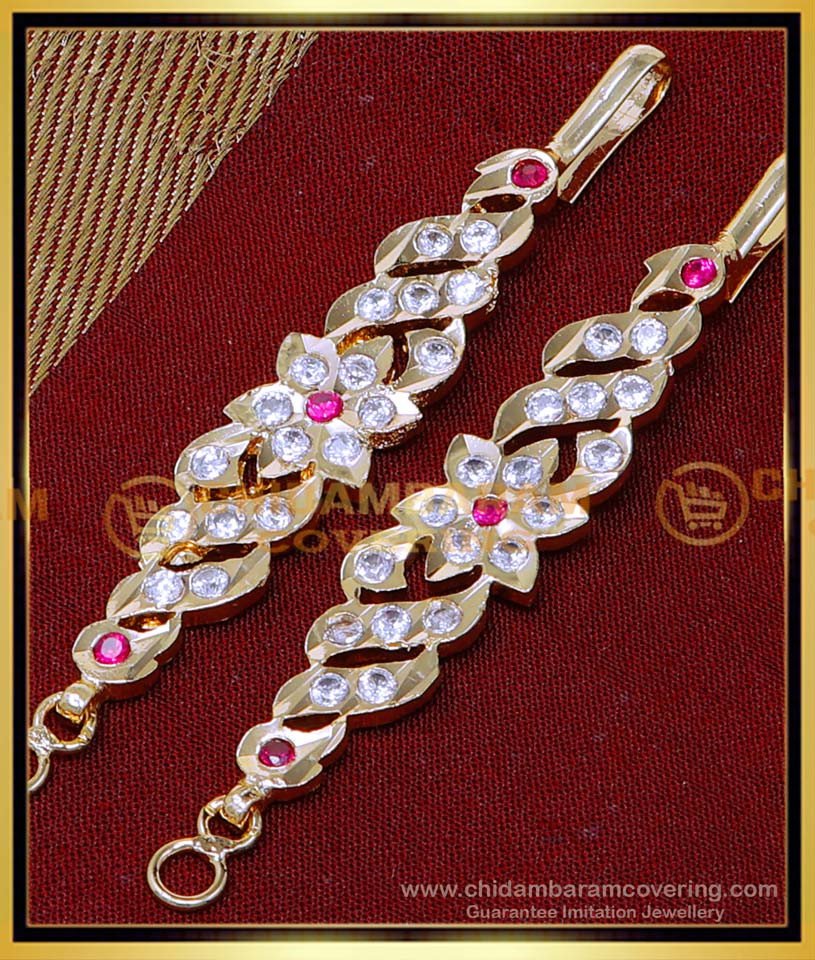 MAT240 - Bridal Wear Impon Flower Design 1 Gram Gold Ear Chains