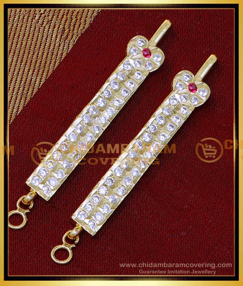 MAT241 - Gold Design Impon White Stone Ear Chain for Earrings