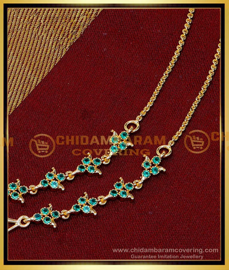 MAT249 - Elegant Emerald Stone Impon Wedding Ear Chain Designs