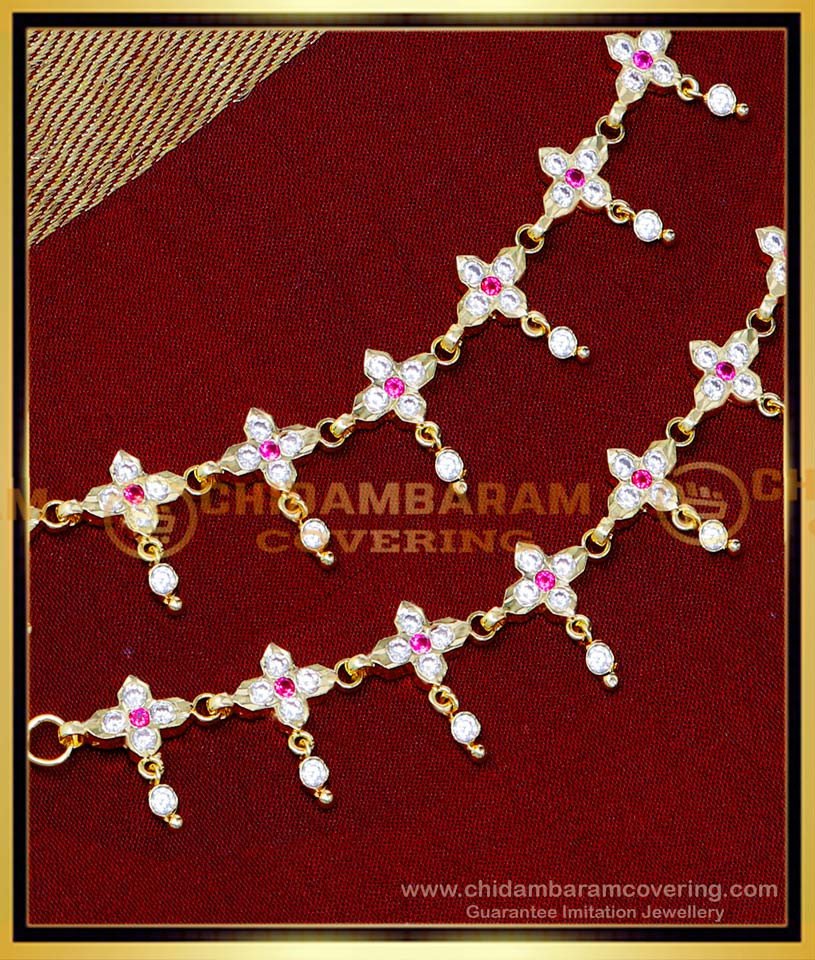 MAT258 - South Indian Impon Stone New Gold Ear Chain Design