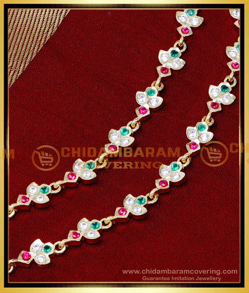 MAT262 - Impon Gold Plated Multi Colour Ad Stone Ear Chain Online