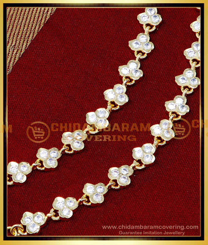 MAT264 - Gold Design White Stone Ear Chain Stones Matilu Designs