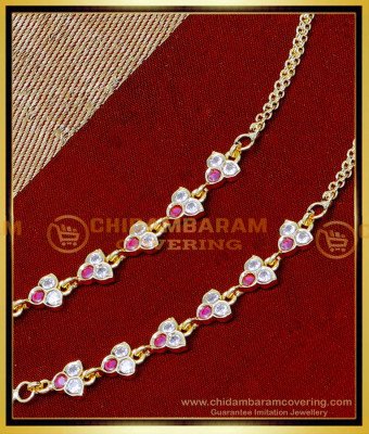 MAT268 - Impon White and Ruby Stone Kathu Mattal Design Gold