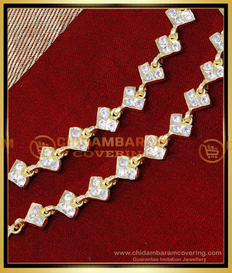 MAT278 - Bridal Gold Mattal Designs White Stone Ear Chain Online