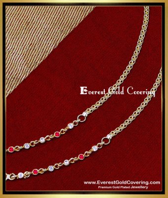 MAT290 - Simple Light Weight White and Ruby Stone Ear Chain