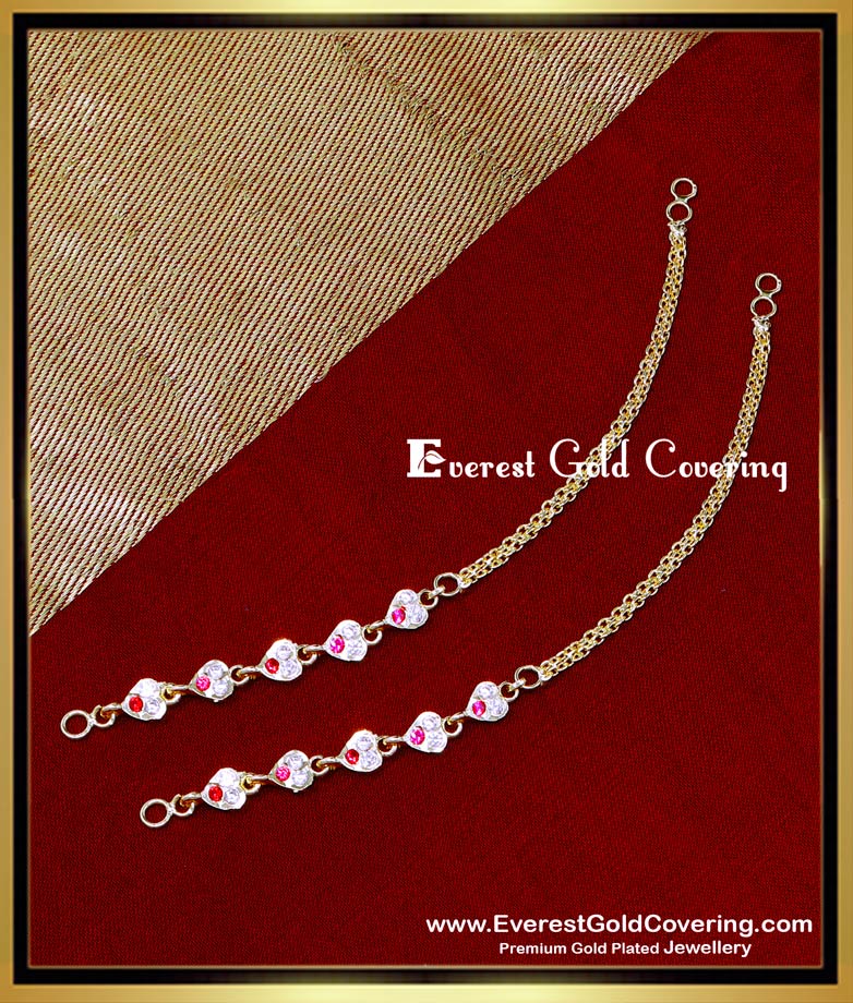 MAT291 - Impon Heart Model Stone Ear Chain for Heavy Earrings