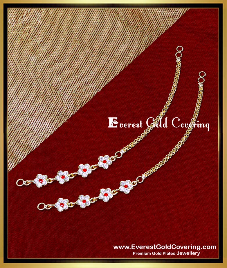 MAT293 - Latest White and Ruby Stone Flower Design Ear Chain