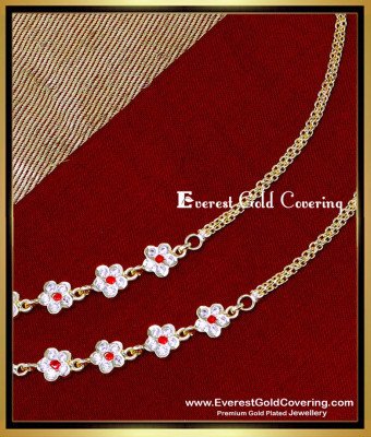 MAT293 - Latest White and Ruby Stone Flower Design Ear Chain