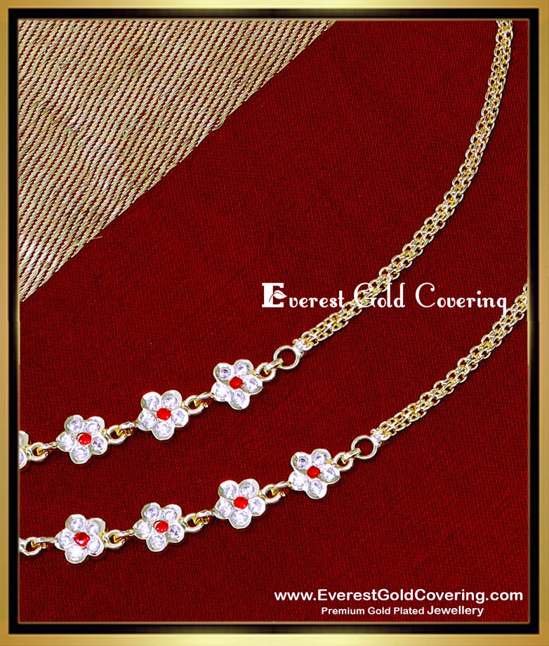 MAT293 - Latest White and Ruby Stone Flower Design Ear Chain