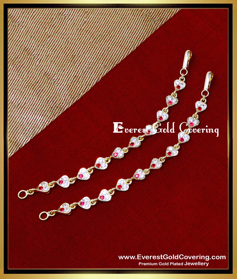 MAT295 - Impon White Ruby Stone 1 Gram Gold Ear Chains Design