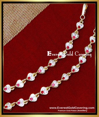 MAT295 - Impon White Ruby Stone 1 Gram Gold Ear Chains Design
